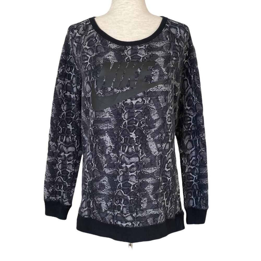NIKE Raglan Sweatshirt Tunic Black Gray Oversized XS Reptile Print Loungewear